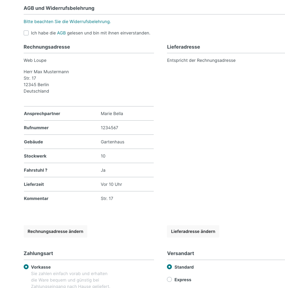 Zusätzliche Lieferinformationen - Ansprechpartner