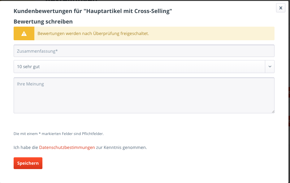 Produktbewertung im Kundenkonto - Gutschein