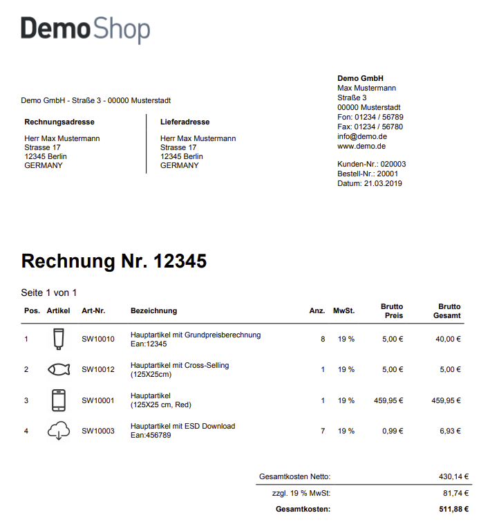 Rechnungs- und Lieferadresse auf Dokumente