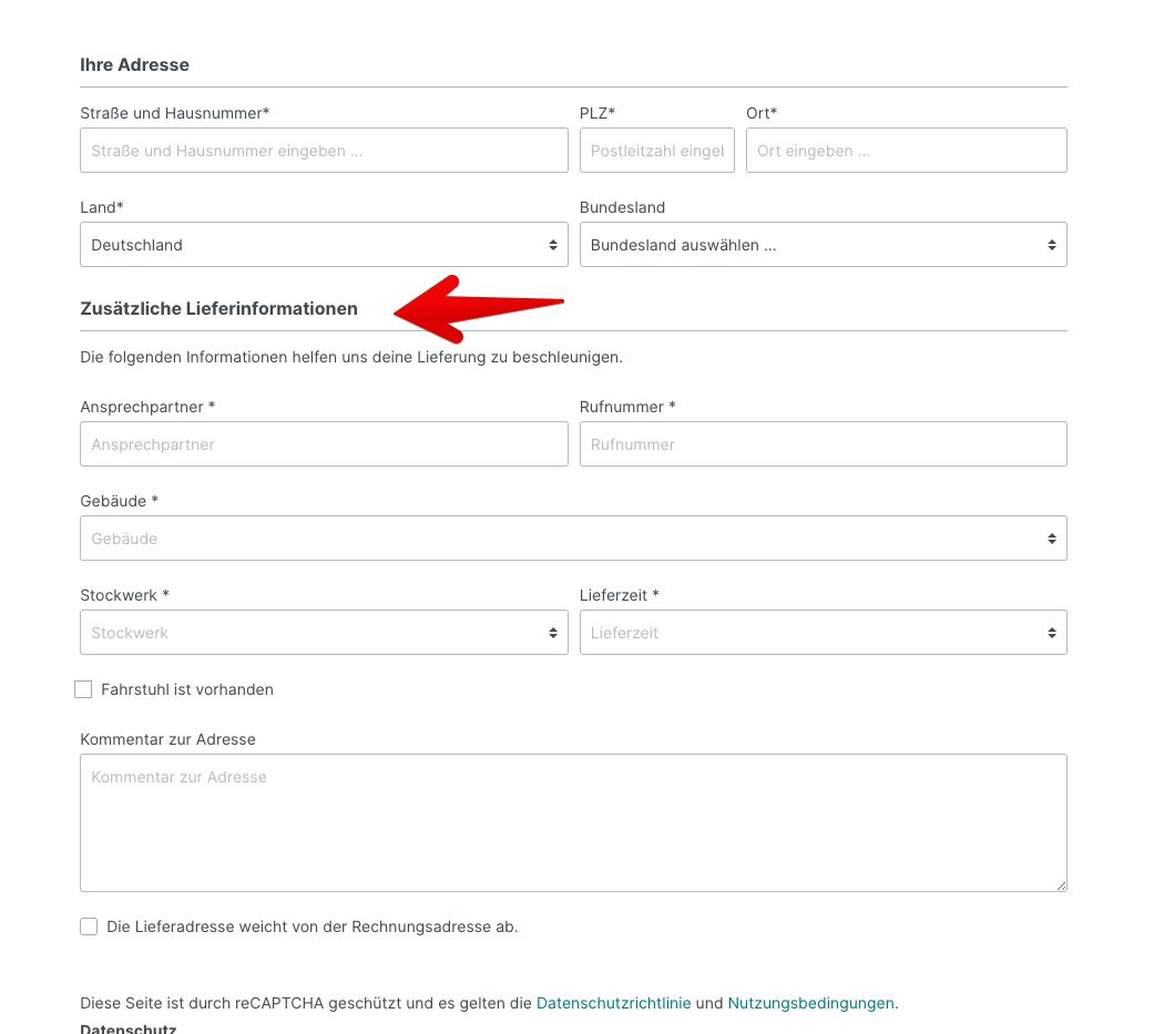 Zusätzliche Lieferinformationen - Ansprechpartner