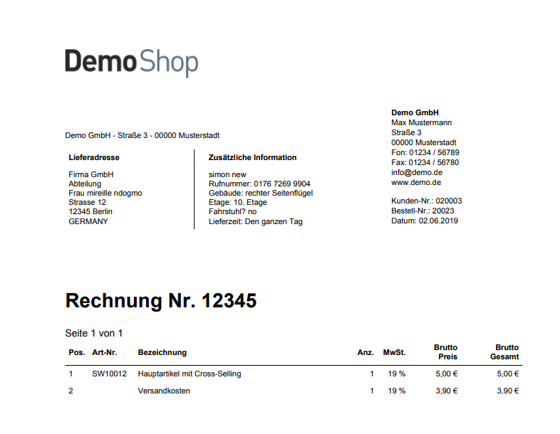 Zusätzliche Lieferinformationen - Ansprechpartner