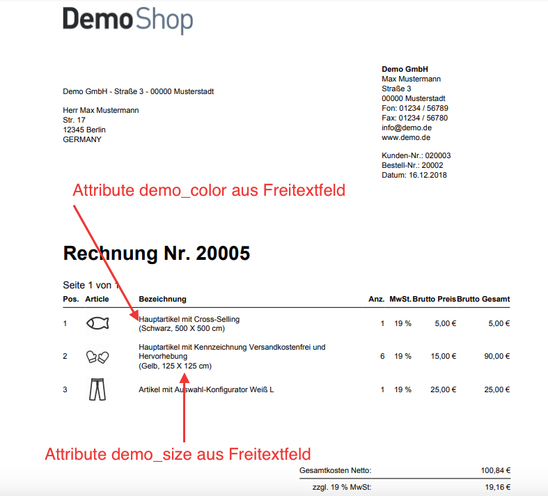 Artikelbilder auf Rechnungen und Dokumente