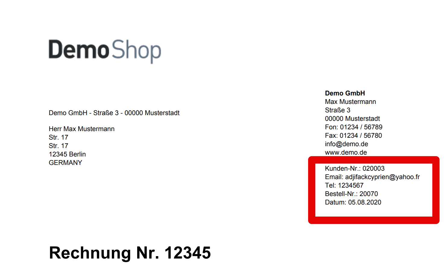 E-Mail-Adresse auf Rechnungen und Lieferscheine