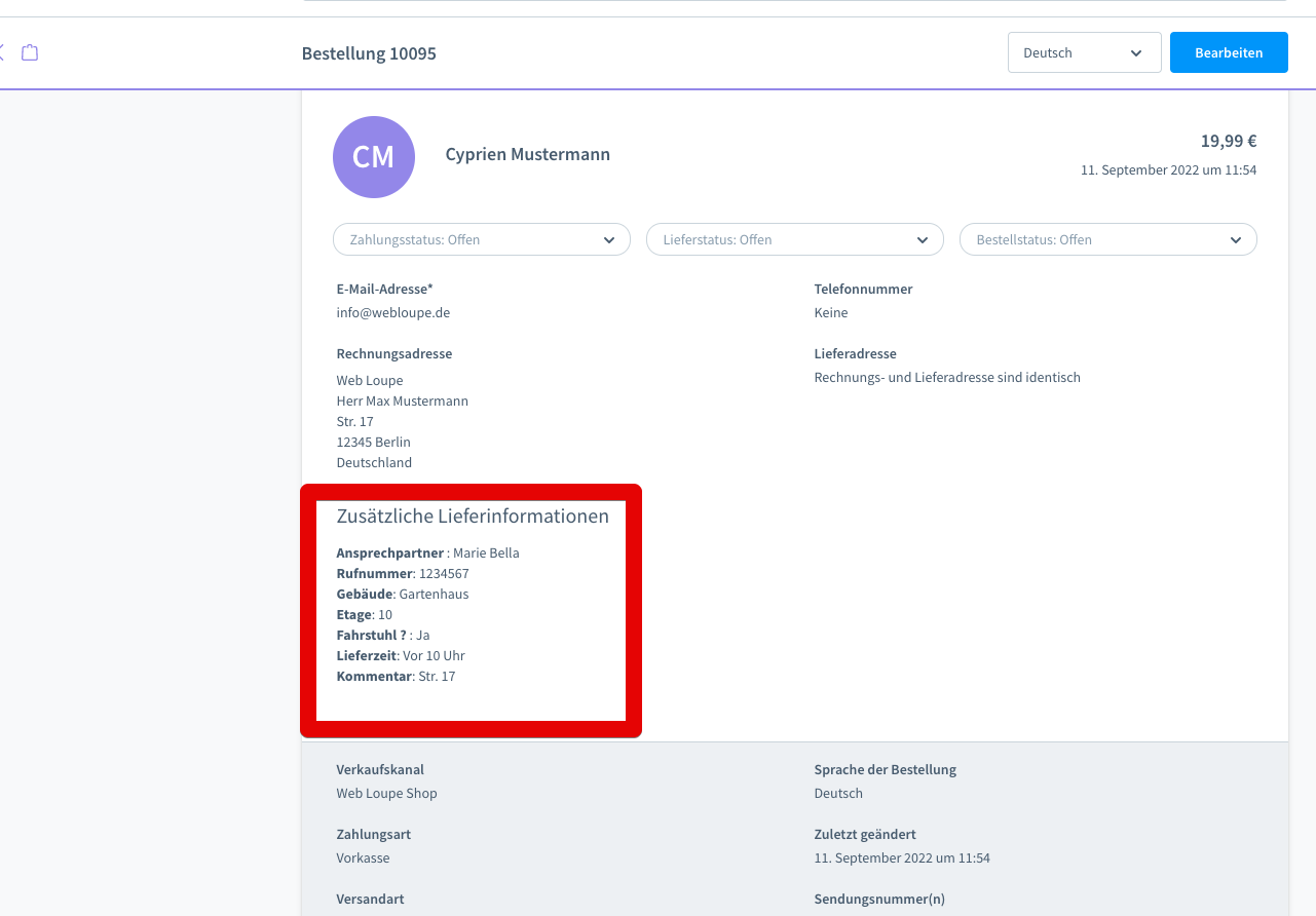 Zusätzliche Lieferinformationen - Ansprechpartner