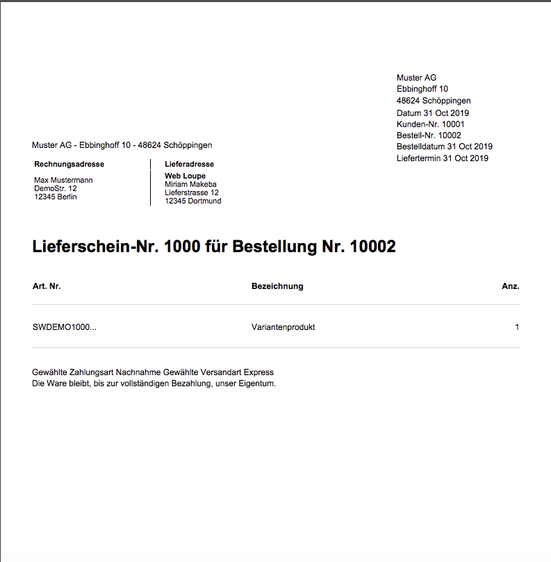 Rechnungs- und Lieferadresse auf Dokumente