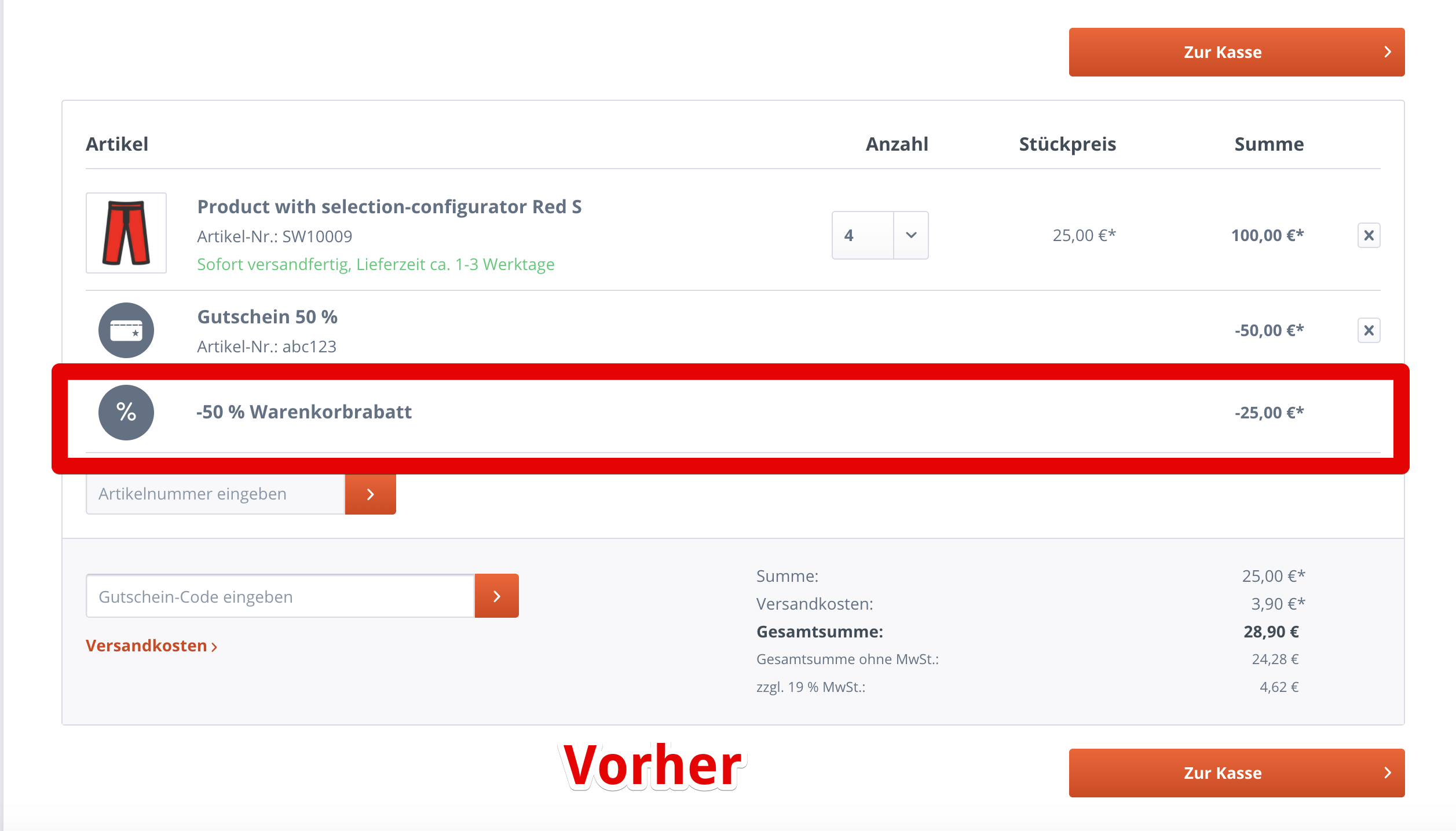 Gutschein vom Warenkorb-Rabatt ausschließen